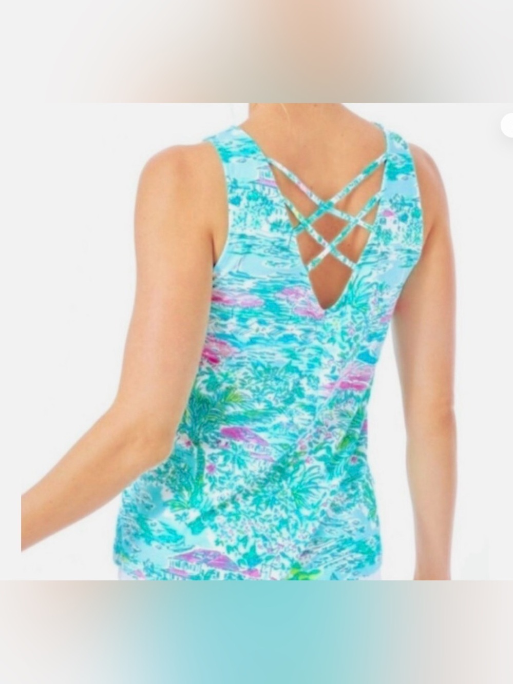 Lilly Pulitzer Kristen Tank Top L Gustavia Green Sunshine City" Resort Wear - Picture 2 of 15